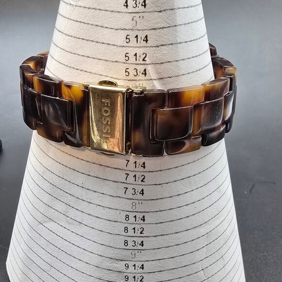 Women's Fossil Faux Tortoise Shell Watch Brown Rhinestone Quartz WORKS - Picture 7 of 9